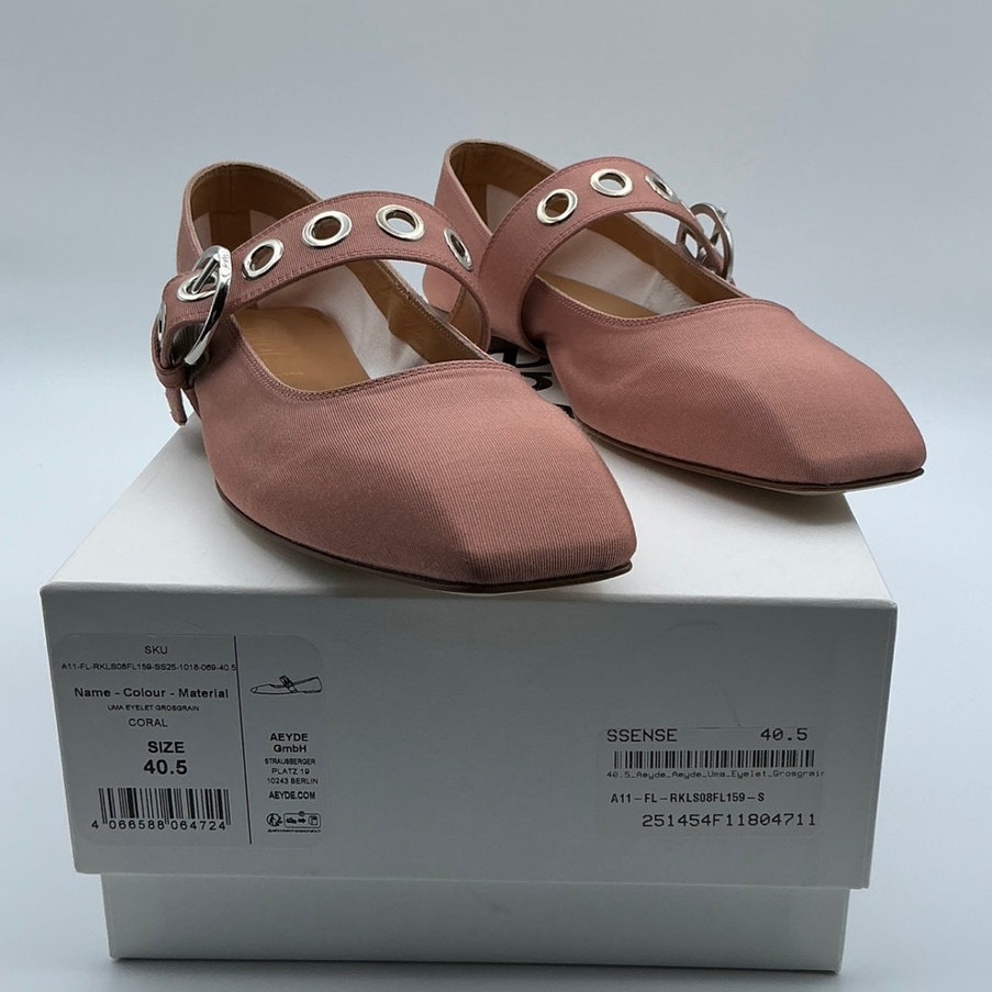 Aeyde Uma Grosgrain Eyelet Ballet Ballerina Mary Jane Flats Coral Pink Size 10.5